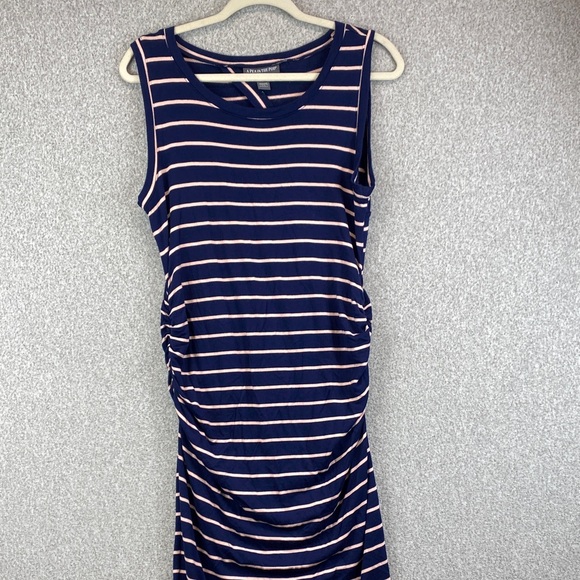 A Pea in the Pod stretch knit midi dress L stripe bodycon preppy maternity - Picture 1 of 8